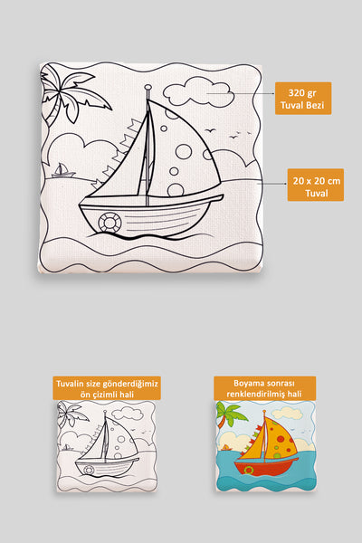 Sevimli Yelkenli Ön Çizimli Boyama Tuvali 9020