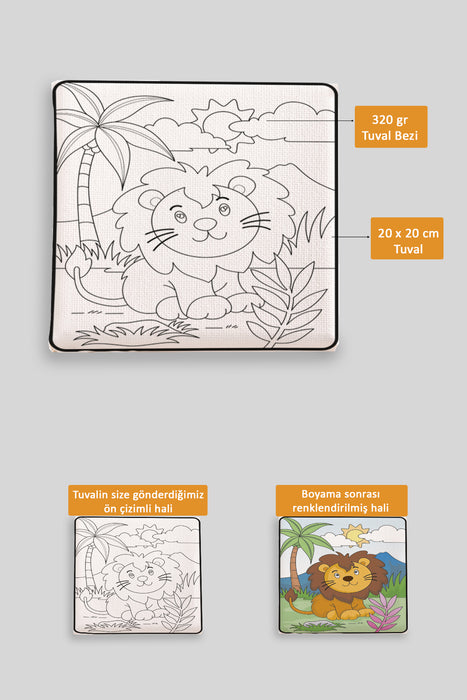 Sevimli Aslan ve Köpek Ön Çizimli Boyama Tuvali 9176