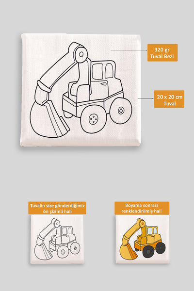 Sevimli Ekskavatör Kepçe Ön Çizimli Boyama Tuvali 9203