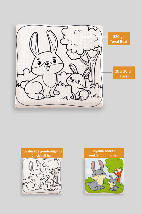 Sevimli Tavşanlar Ön Çizimli Boyama Tuvali 9056