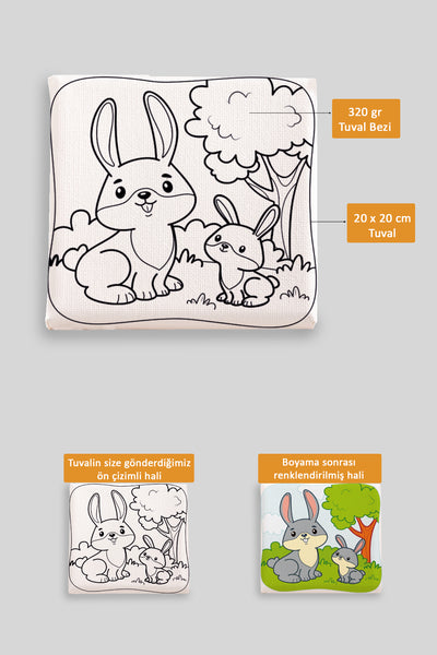 Sevimli Tavşanlar Ön Çizimli Boyama Tuvali 9056