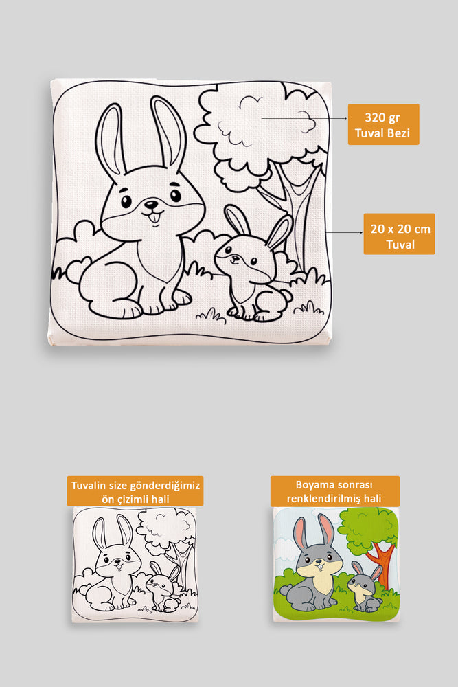 Sevimli Tavşanlar Ön Çizimli Boyama Tuvali 9056