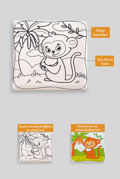 Sevimli Maymun Ön Çizimli Boyama Tuvali 9051