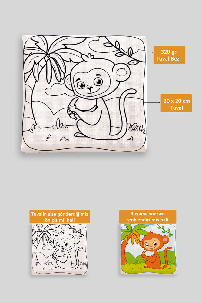 Sevimli Maymun Ön Çizimli Boyama Tuvali 9051