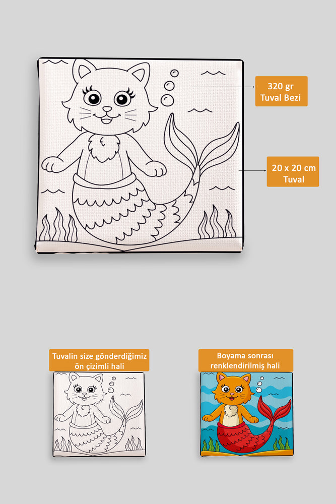 Sevimli Kedibalık Ön Çizimli Boyama Tuvali 9021