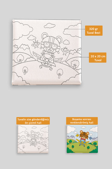 Sevimli Uçan Hayvanlar Ön Çizimli Boyama Tuvali 9065