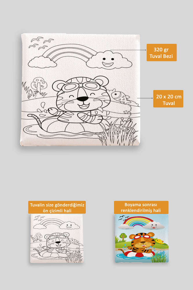 Tatildeki Sevimli Kaplan Ön Çizimli Boyama Tuvali 9012