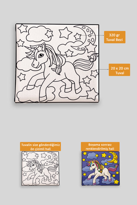 Sevimli Unicorn Ön Çizimli Boyama Tuvali 9222