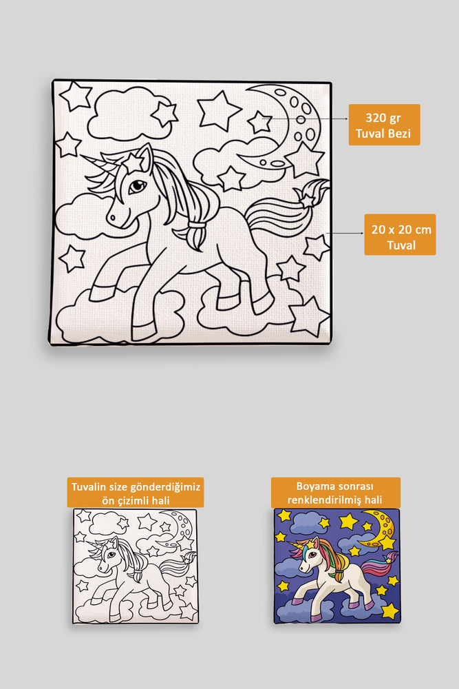 Sevimli Unicorn Ön Çizimli Boyama Tuvali 9222