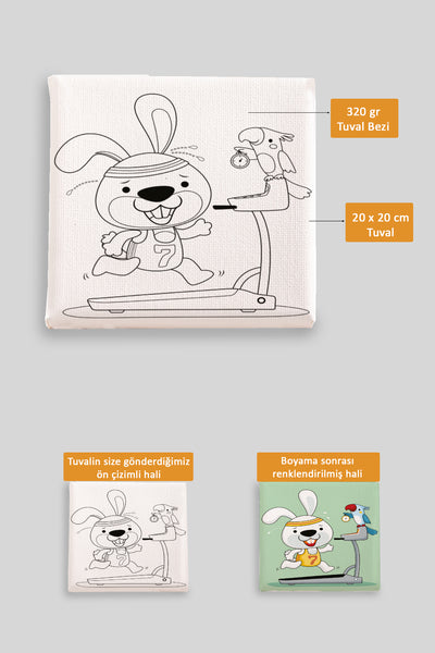 Sevimli Sporcu Tavşan Ön Çizimli Boyama Tuvali 9008