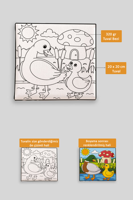 Sevimli Anne ve Yavru Ördek Ön Çizimli Boyama Tuvali 9209