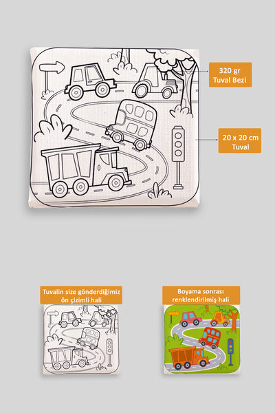 Erkek Çocuğu Trafik Ön Çizimli Boyama Tuvali 9041