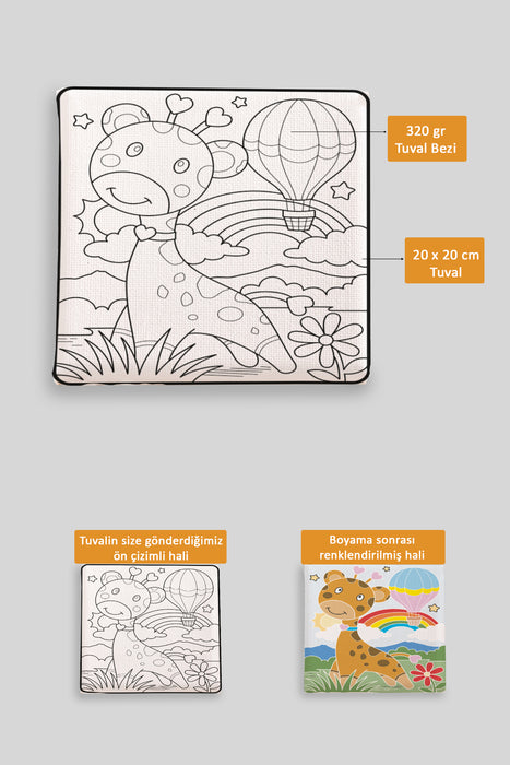 Sevimli Zürafa ve Hava Balonu Ön Çizimli Boyama Tuvali 9060