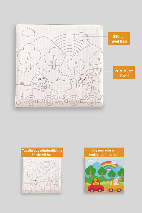 Sevimli Köpek ve Tavşan Ön Çizimli Boyama Tuvali 9074