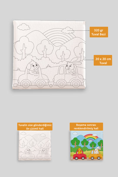 Sevimli Köpek ve Tavşan Ön Çizimli Boyama Tuvali 9074