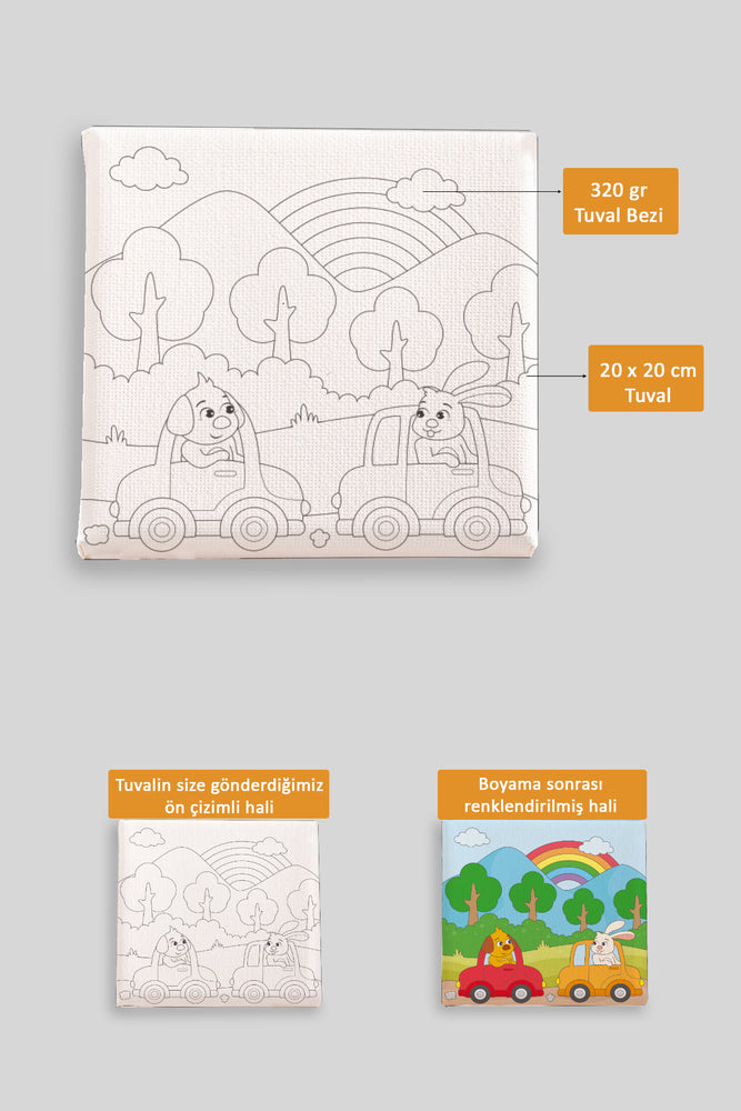 Sevimli Köpek ve Tavşan Ön Çizimli Boyama Tuvali 9074