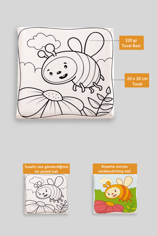 Sevimli Arı Ön Çizimli Boyama Tuvali 9038