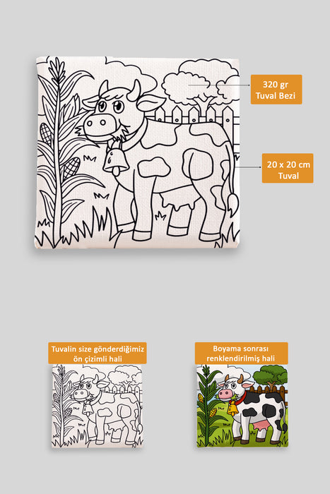 Sevimli İnek Ön Çizimli Boyama Tuvali 9104