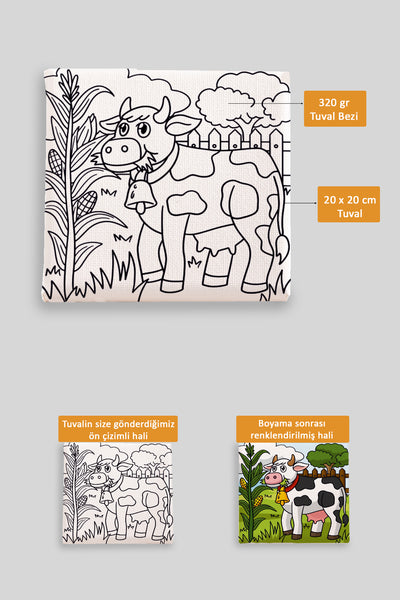 Sevimli İnek Ön Çizimli Boyama Tuvali 9104