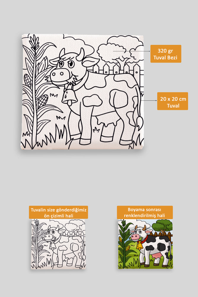 Sevimli İnek Ön Çizimli Boyama Tuvali 9104