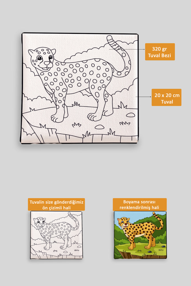 Sevimli Çita Ön Çizimli Boyama Tuvali 9022