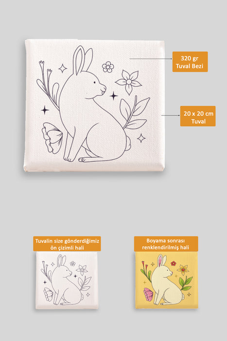 Sevimli Tavşan Ön Çizimli Boyama Tuvali 9132