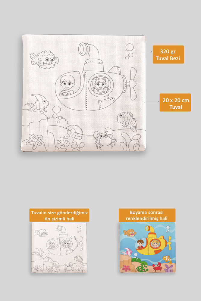 Sevimli Denizaltı Manzarası Ön Çizimli Boyama Tuvali 9073