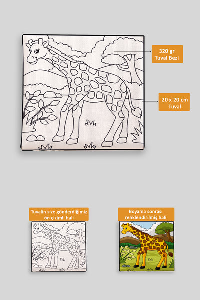 Sevimli Zürafa Ön Çizimli Boyama Tuvali 9126
