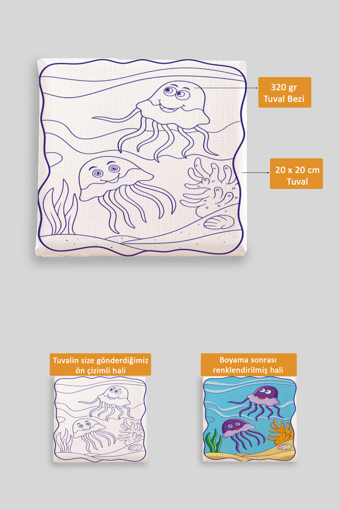 Sevimli Denizanaları Ön Çizimli Boyama Tuvali 9017