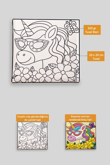 Sevimli Unicorn Ön Çizimli Boyama Tuvali 9221