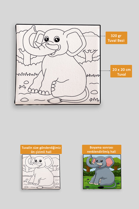 Sevimli Fil, Çocuk Eğitici Tuval Boyama Hobi Seti 9118
