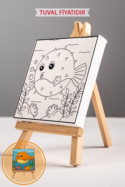 Sevimli Balon Balığı Ön Çizimli Boyama Tuvali 9197