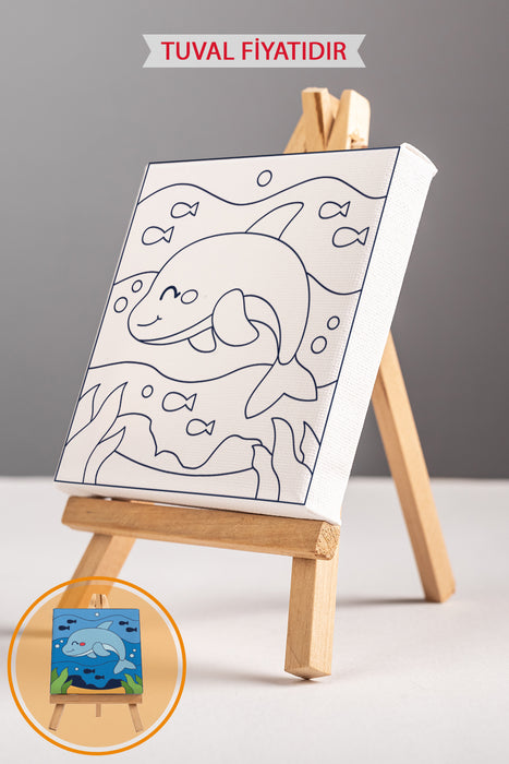 Sevimli Yunus Balığı Ön Çizimli Boyama Tuvali 9146