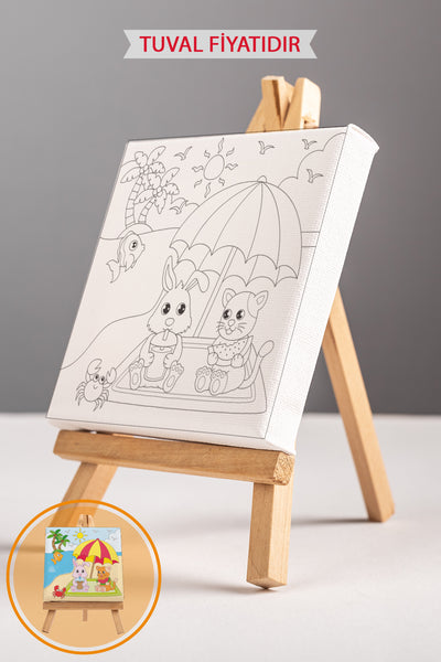 Tatil Yapan Sevimli Hayvanlar Ön Çizimli Boyama Tuvali 9033