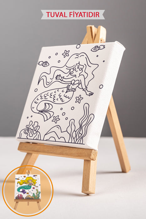 Sevimli Deniz Kızı Ön Çizimli Boyama Tuvali 9153