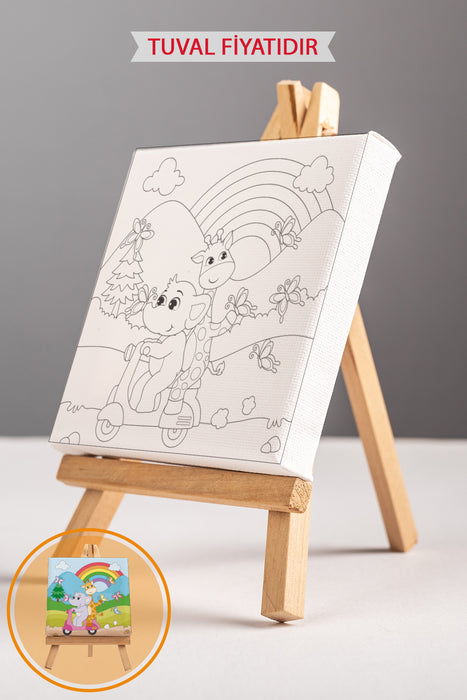 Tatil Yapan Sevimli Hayvanlar Ön Çizimli Boyama Tuvali 9075