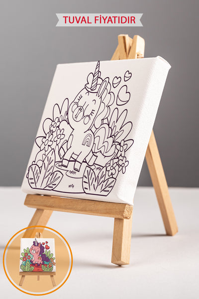 Sevimli Unicorn Ön Çizimli Boyama Tuvali 9214