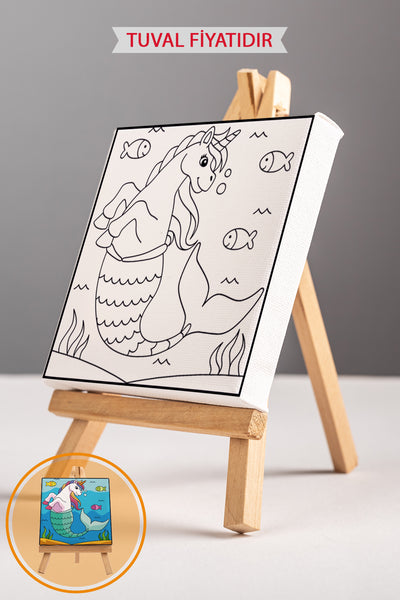 Sevimli Unicorn Ön Çizimli Boyama Tuvali 9219