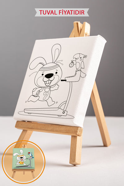 Sevimli Sporcu Tavşan Ön Çizimli Boyama Tuvali 9008