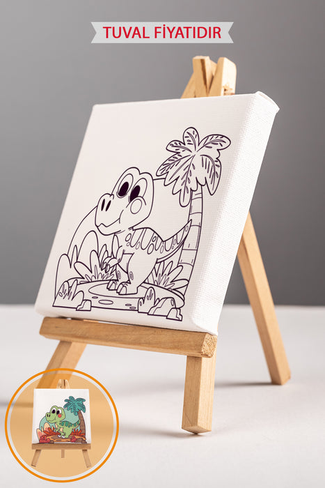 Sevimli Dinazor Ön Çizimli Boyama Tuvali 9111