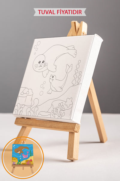 Sevimli Fok Balıkları Ön Çizimli Boyama Tuvali 9034