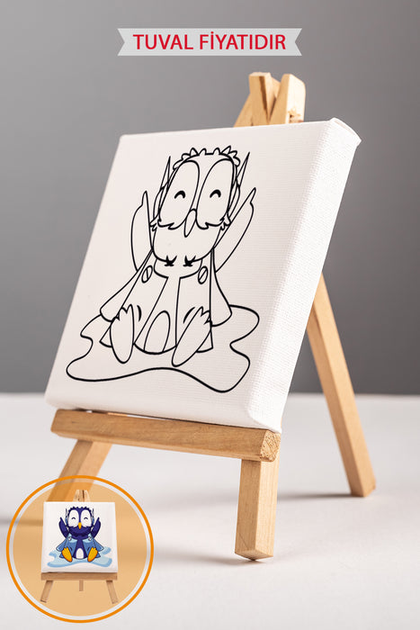 Sevimli Mavi Penguen Ön Çizimli Boyama Tuvali 9109