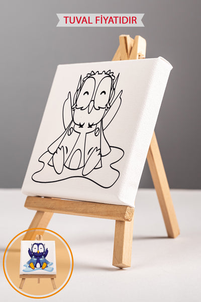 Sevimli Mavi Penguen Ön Çizimli Boyama Tuvali 9109