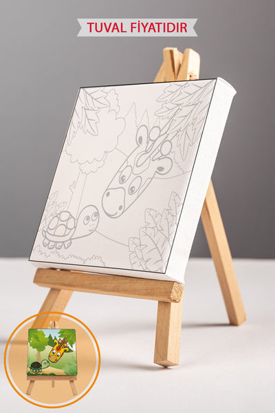 Sevimli Zürafa Kaplumbağa Ön Çizimli Boyama Tuvali 9013