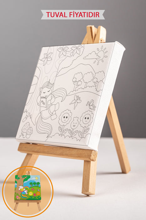 Sevimli Unicorn Kızı Ön Çizimli Boyama Tuvali 9101