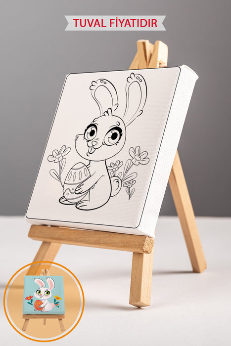 Sevimli Sporcu Tavşan Ön Çizimli Boyama Tuvali 9137