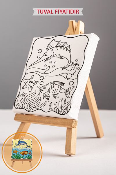 Sevimli Deniz Manzarası Ön Çizimli Boyama Tuvali 9015