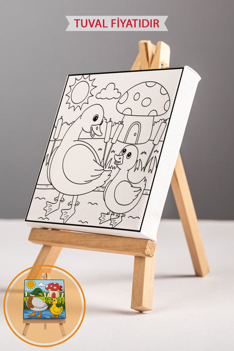 Sevimli Anne ve Yavru Ördek Ön Çizimli Boyama Tuvali 9209