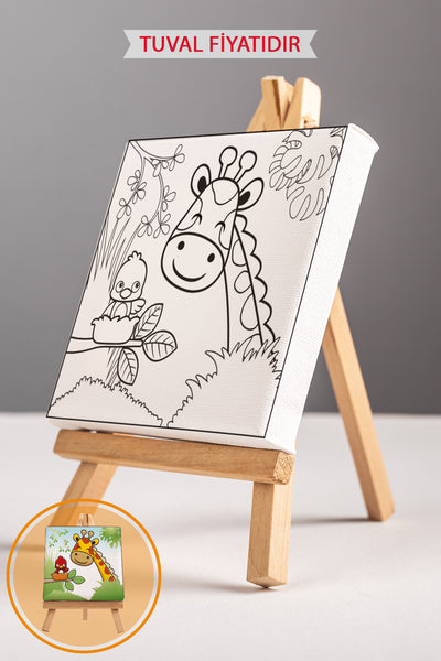 Sevimli Zürafa ve Kuş Ön Çizimli Boyama Tuvali 9068