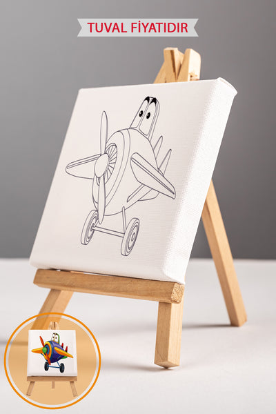 Sevimli Renkli Uçak Ön Çizimli Boyama Tuvali 9029
